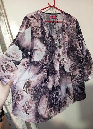 Хорошая воздушная блузка в розовый цветочный принт мега батал together