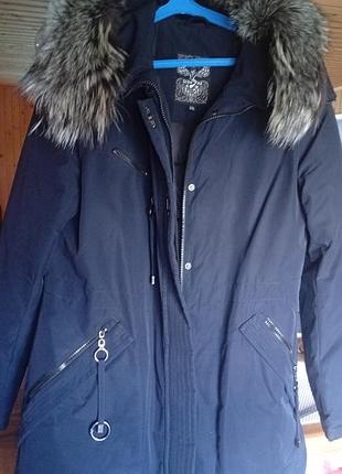 Женская зимняя парка пуховик с натуральным мехом чернобурки размер ххл