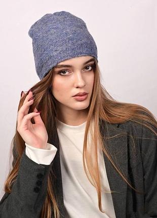 Шапка зимова синього кольору на флісі