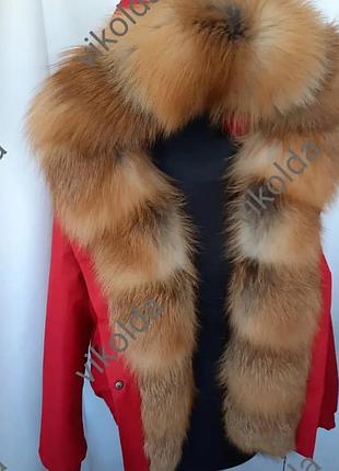 Жіноча зимова куртка бомбер з натуральним хутром лисиці gold з 42 по 60
