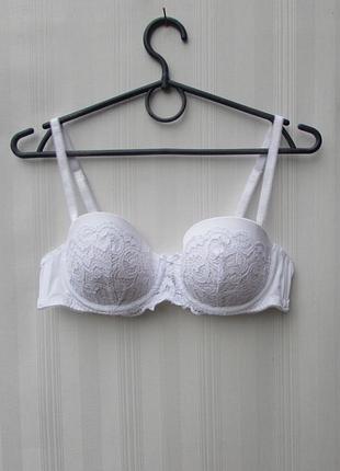 Белый бюстгальтер  с кружевом уплотненная чашка 75b