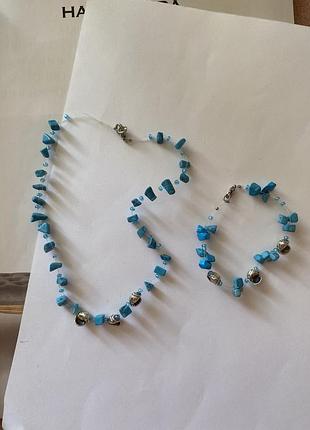 Комплект: коротке намисто і браслет/ імітація бірюзи