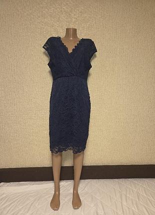 Синее платье стрейч гипюр lipsy , размер евро 16, 44