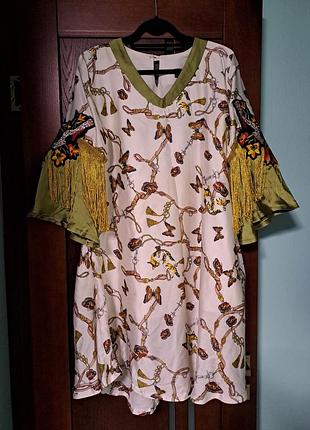 Винтажное платье в интересный принт с бахромой и вышивкой 10-12 размера
