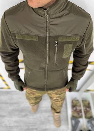 Флисовая кофта хаки с плащевкой