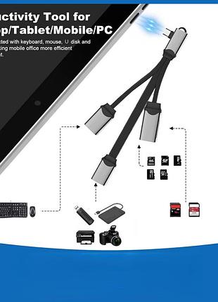 Type-c otg хаб usb 3.1 + картрідер sd/tf