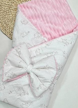 Теплий плед конверт на виписку для новонародженого у пологовий будинок плюшевий з бантом