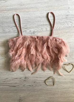 Пудровий топ на брителях з пір'ям missguided  !