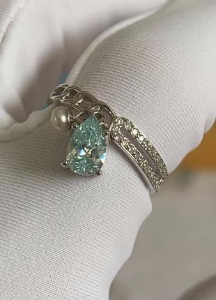 Серебряная кольца с муассанитом искусственный бриллиант капля груша 15 размер