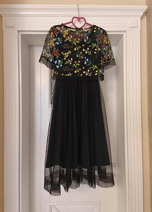 Вечернее темно-зеленое платье 38 с накидкой