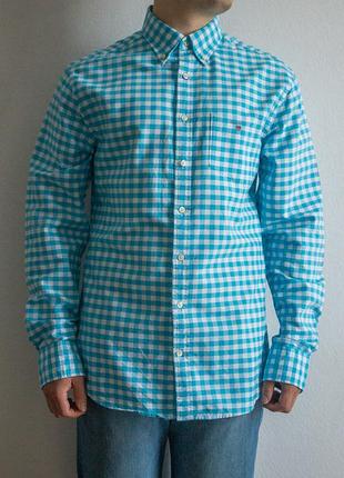 Сорочка з довгим рукавом gant в блакитну клітинку бавовняна