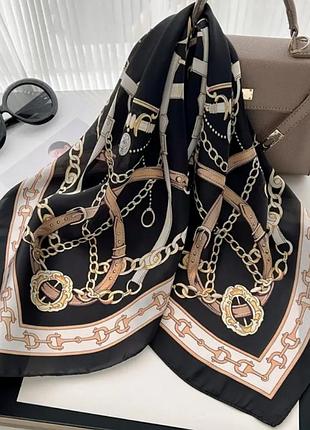 Платок платок твиле платье на голову косынка бандана черный принт стильный новый 70х70 см