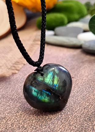 🔺🩵💚💥 эксклюзивный кулон "сердце" на шнурке натуральные камни лабрадорит хорошая иризация
