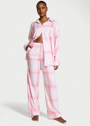 Довгий піжамний комплект victoria’s secret з модалу та бавовни в клітку
