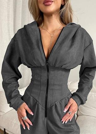 Женский комбинезон с имитацией корсета. замш на дайвинге 🚀 черный/графит/белый/бордо/пудра, размер s-m, m-l, мод.894