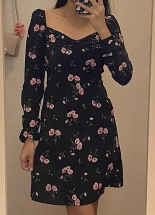 Міні сукня жіноча , сукня в квітковий принтер на осінь , сукня на осінь , красива сукня в квіточку , сукня з квадратним вирізом