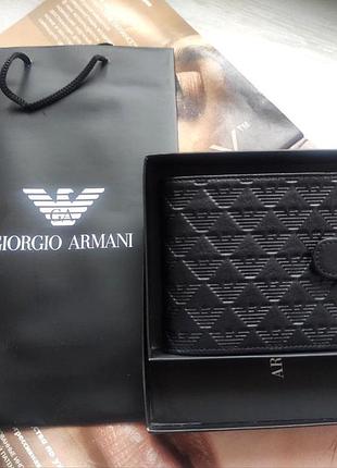 S-ma чоловічий  шкіряний чорний гаманець armani з фірмовим пакетом