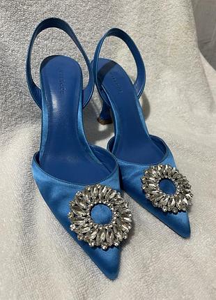 Туфлі святкові блакитні шовкові