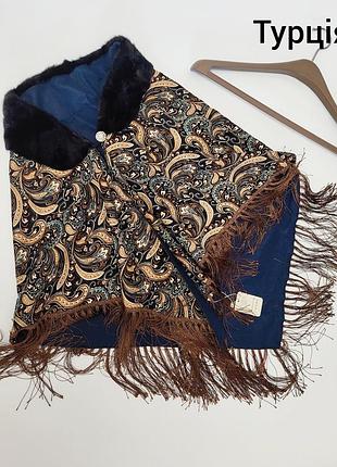 Новый женский разноцветный пончо из натурального мехового воротника и декоративной пуговицей от турецкого бренда