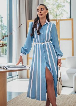 Элегантное платье-рубашка с вертикальной полоской