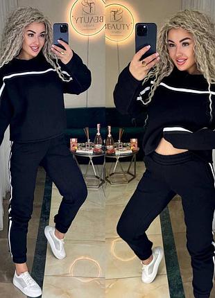 Спортивный костюм на флисе с лампасами с свитшотом с брюками с карманами с манжетами на резинке