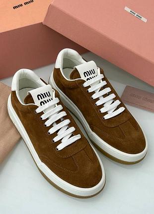 Коричневые замшевые кроссовки люкс