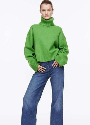 Зеленый оверсайз свитер кофта водолазка с шерстью h&m