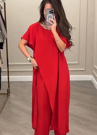 Костюм жіночий літній асиметричний широкі брюки штани палаццо + і футболка блуза