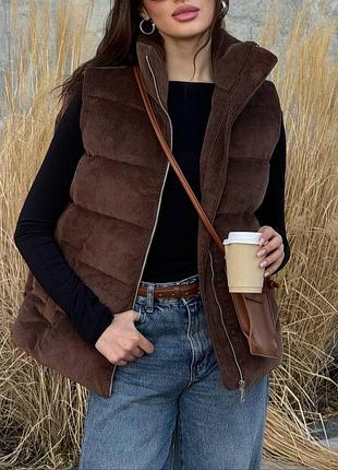 Накладной платеж ❤ демисезонный стеганый дутый вельветовый жилет жилетка на молнии утепленный эко пухом