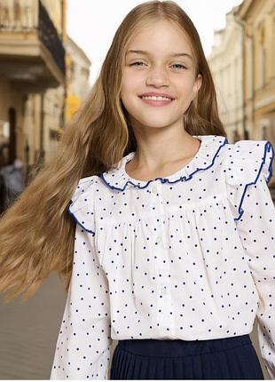 Белая рубашка в школу блузка в горошек sinsay для девочки 128 нарядная школьная