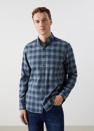Зеленая мужская рубашка lc waikiki/лс вайки в синюю клетку. фирменная туречка