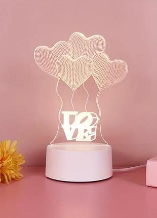 3d нічник love із сердечками — романтичний світильник з led-підсвіткою