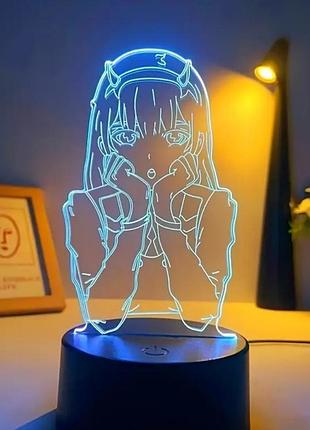 3d нічник zero two з аніме "darling in the franxx" з підсвіткою 7 кольорів