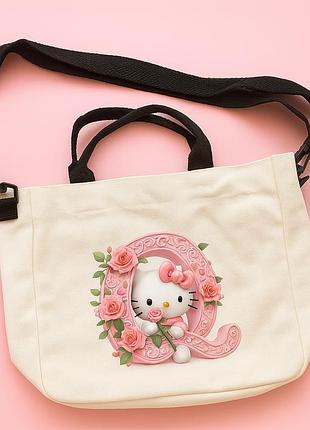 Полотняна сумка-тоут hello kitty з трояндами, регульований ремінь