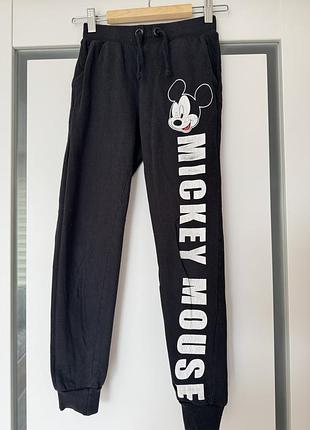 Спортивні штани дитячі для дівчинки з принтом мікі маус, розмір 9-10 (140см), чорні