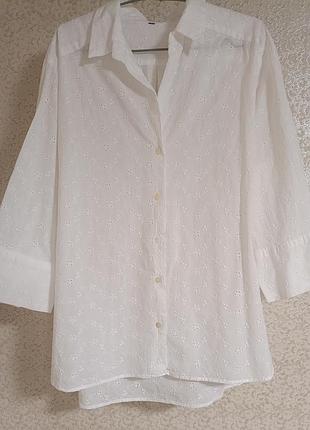 Белая женская блузка блуза рубашка вышивка прошва ришельевая перфорация оверсайз