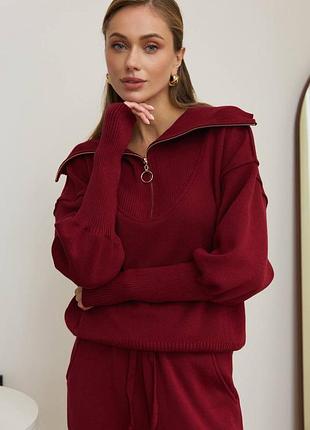 Вязаный костюм кофта с молнией и брюки штаны шерсть меринос хлопок