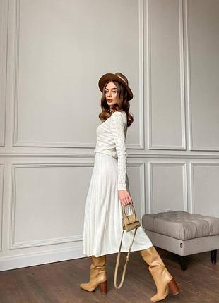 Накладной платеж ❤ 40% вискоза вязаное трикотажное платье миди с ажурным верхом и юбкой плиссе