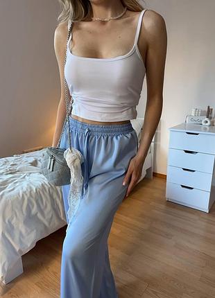 Літні шовкові штани легкі блакитні молочні