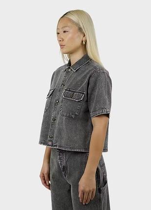 Джинсова сорочка укорочена ефект варки варенка pull&bear