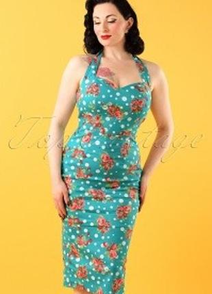 Ретро сукня  футляр в квіти із завʼязками на шиї