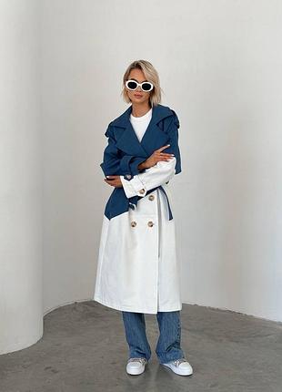 Плащ тренч біло синій котон джинс довгий