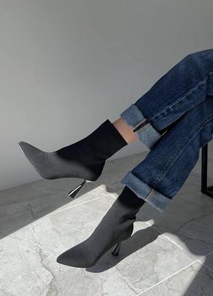 Ботильйони черевики на підборах з вузьким носком текстильні чорні осінь весна демі жіночі