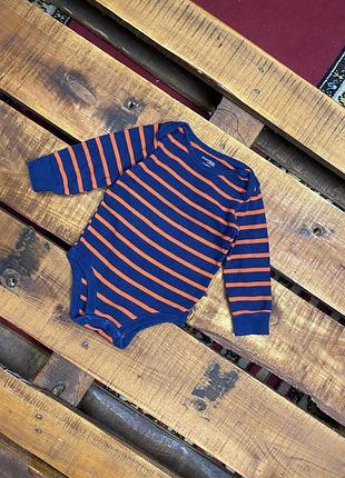 Детский полосатый хлопковый бодик carters (картерс 6-9 мес 68-74 см идеал оригинал сине-оранжевый)