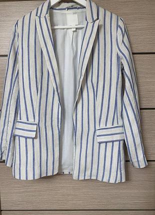 Пиджак, жакет, полоска, лён, h&m