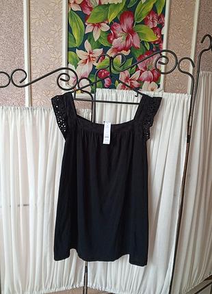 Красива чорна натуральна котонова блуза майка з вставками прошви george.