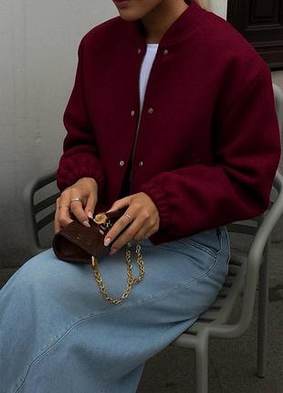 Жіноча тепла повсякденна класична куртка курточка бомбер-пальто тканина кашемір бордова бордовий