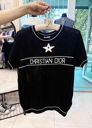 Женская черная ажурная вязаная кофта с коротким рукавом