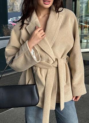 Накладной платеж ❤ 40% шерсть шерсть шерсть шерсть оверсайз на запах под пояс на подкладке с карманами