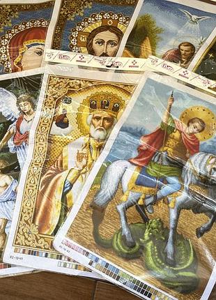 Набір 8шт а3 схема для вишивки бісером ікона христос матір канва